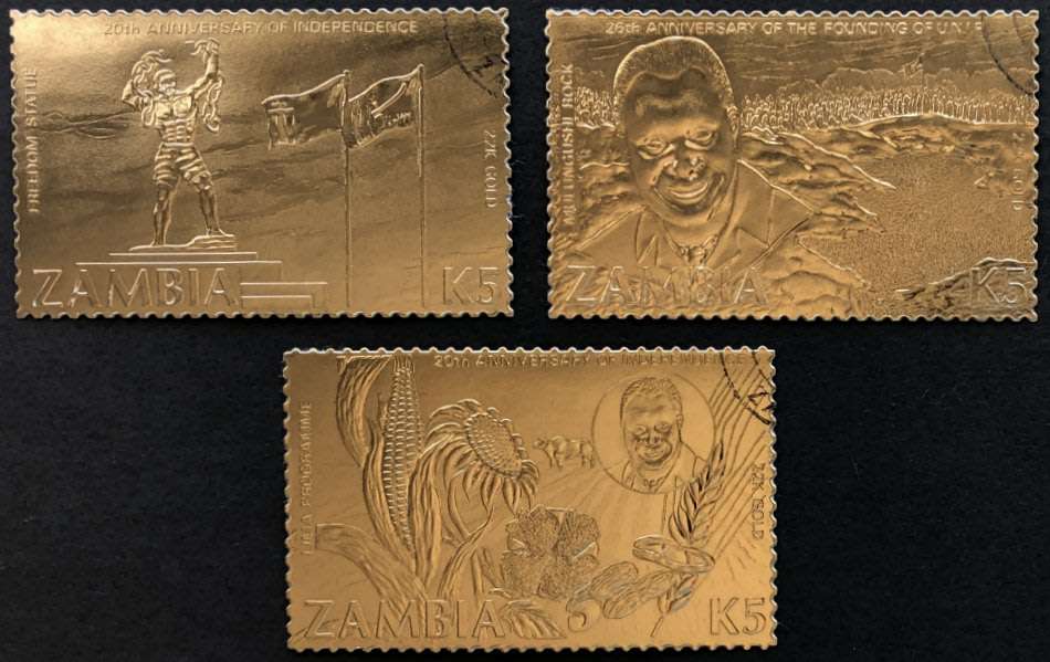 ZAMBIA - 1984 Independence Anniversary 22K gold stamps, cancelled